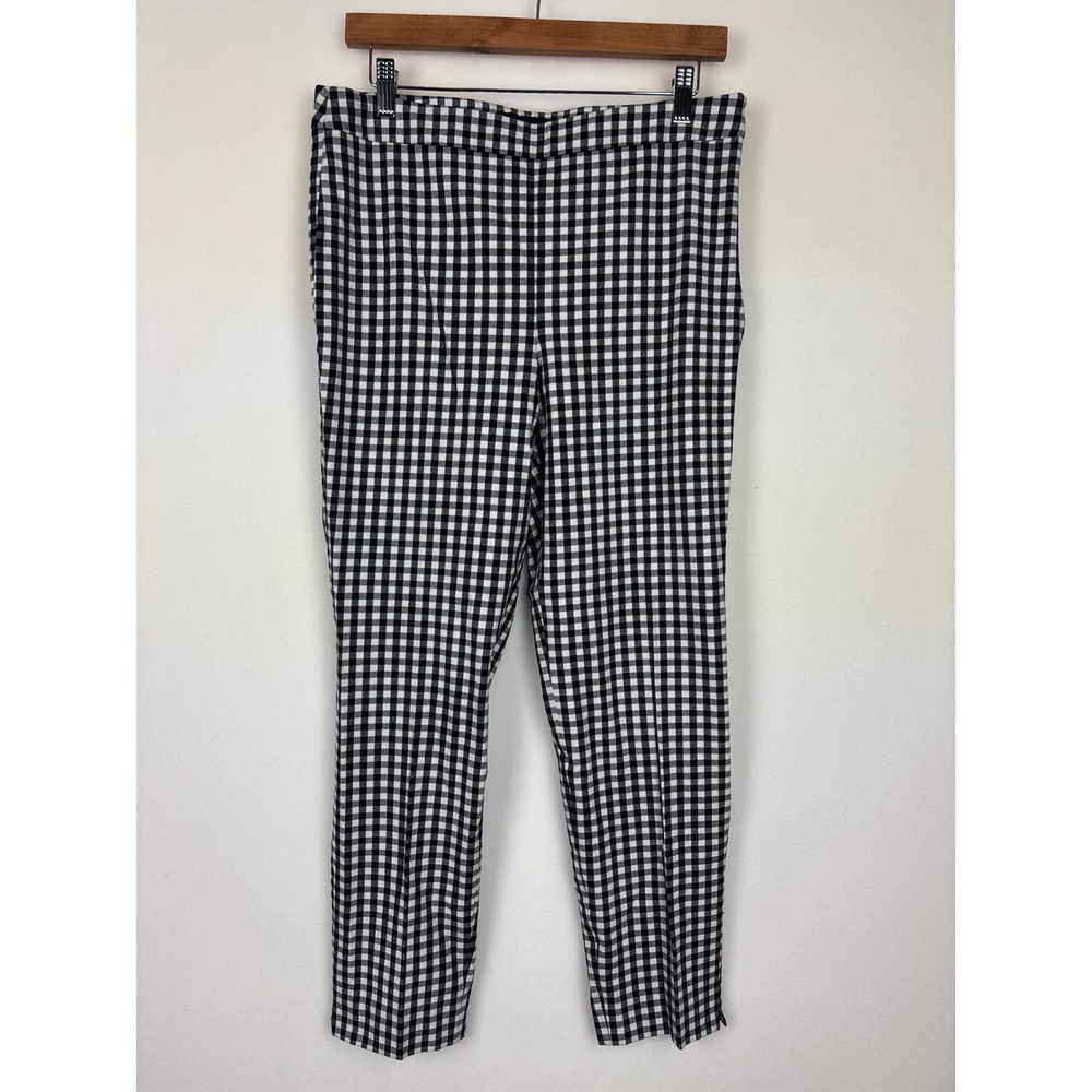 Talbots Womens Ankle Pants SZ 12 Large Black White Gingham Preppy Stretch Office